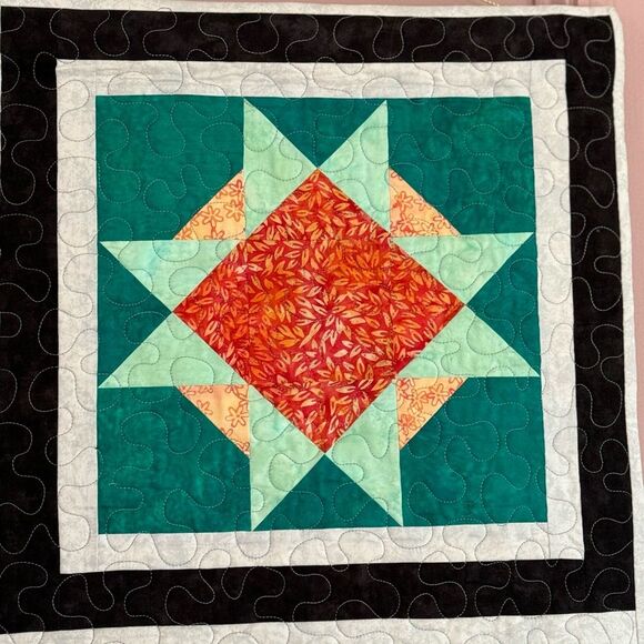 Vintage Handmade Cottage Quilted Wall Hanging in Bright Tropical Cotton Batiks - Picture 4 of 7